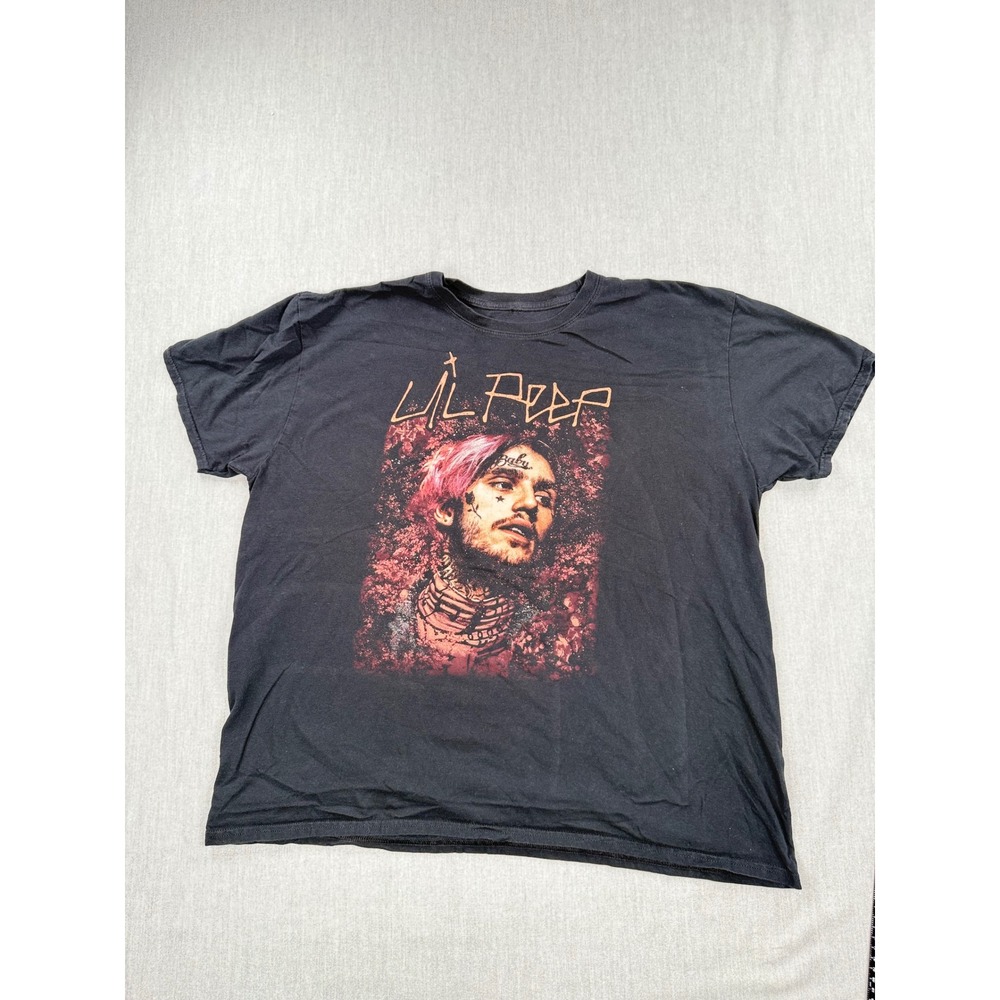 Lil Peep Graphic T-Shirt Mens Black Short Sleeve Crewneck Rap Tee XL‎